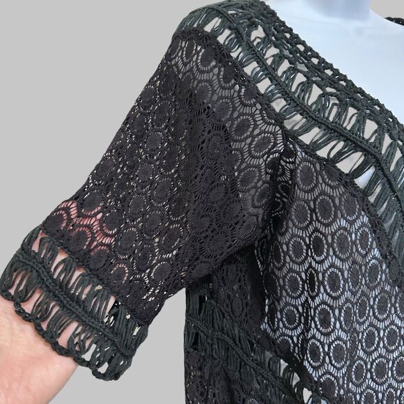 Womens Open Knit Coverup Beach Top Tunic XL Black Festival Goth Witchy Fairy - Picture 3 of 7